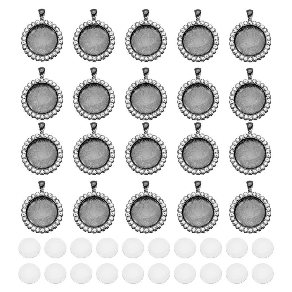 8272 1" Blank Charm Pendants, 20Pcs Metal Round Rhinestone Bezel Pendant